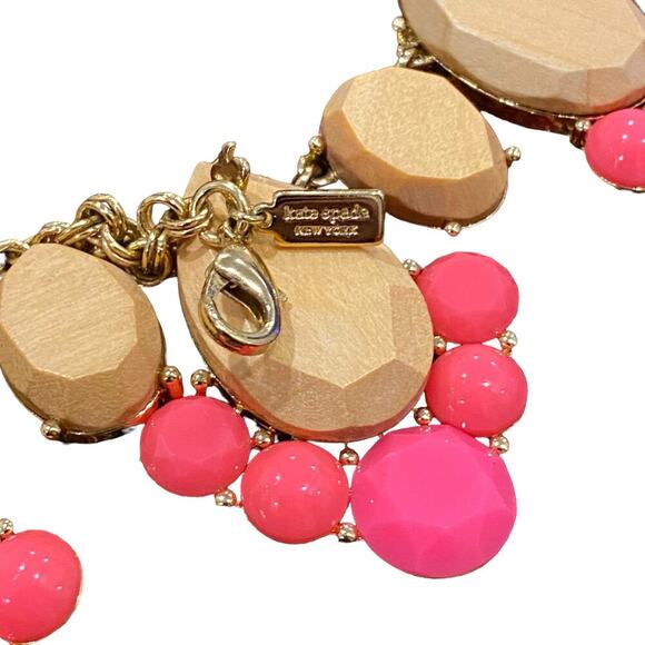 Kate Spade New York 'Day Tripper' Stone Bib Necklace Hot Pink/Wood - Picture 5 of 7